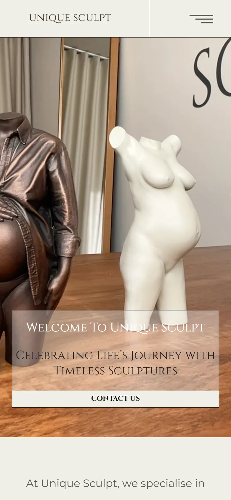 Unique Sculpt website: mobile view