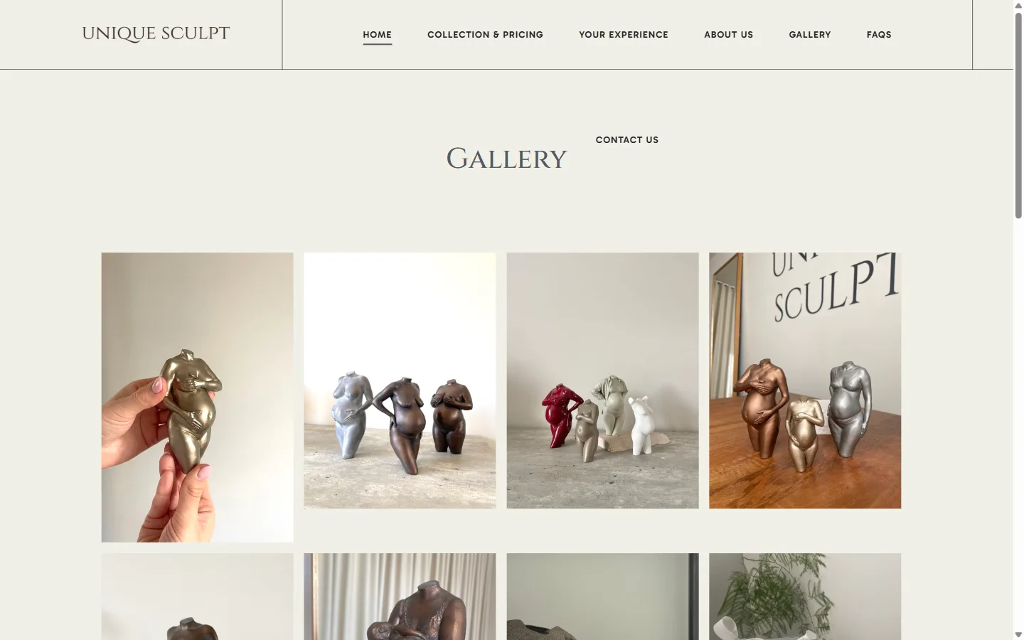 Unique Sculpt website: inside page