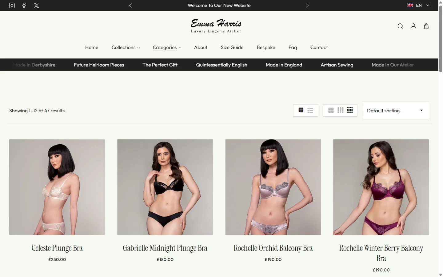 Emma Harris Lingerie website: inside page