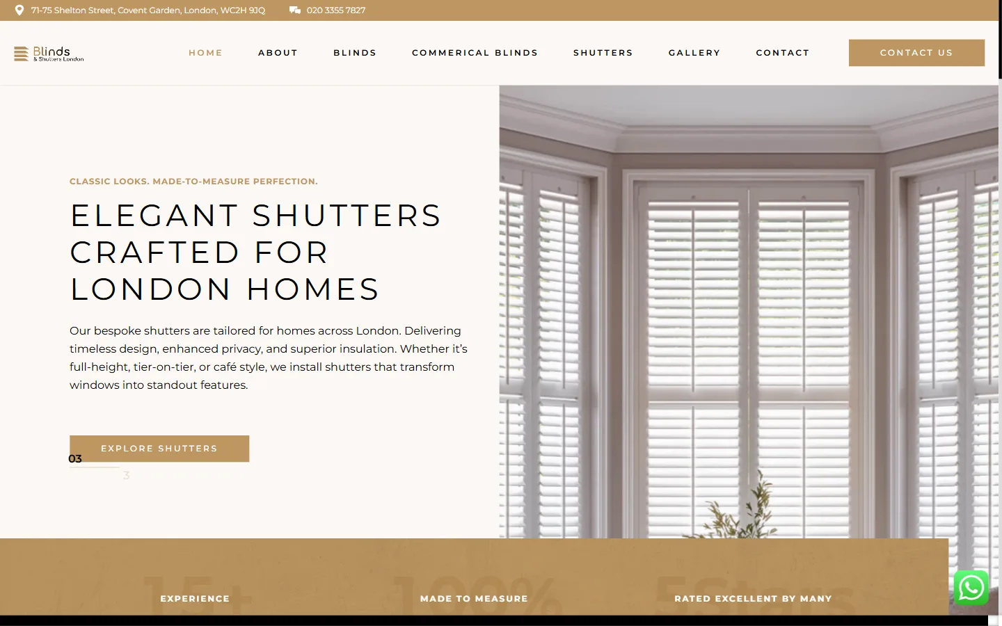 Blinds and Shutters London website: homepage designed and built by Vimana Digital
