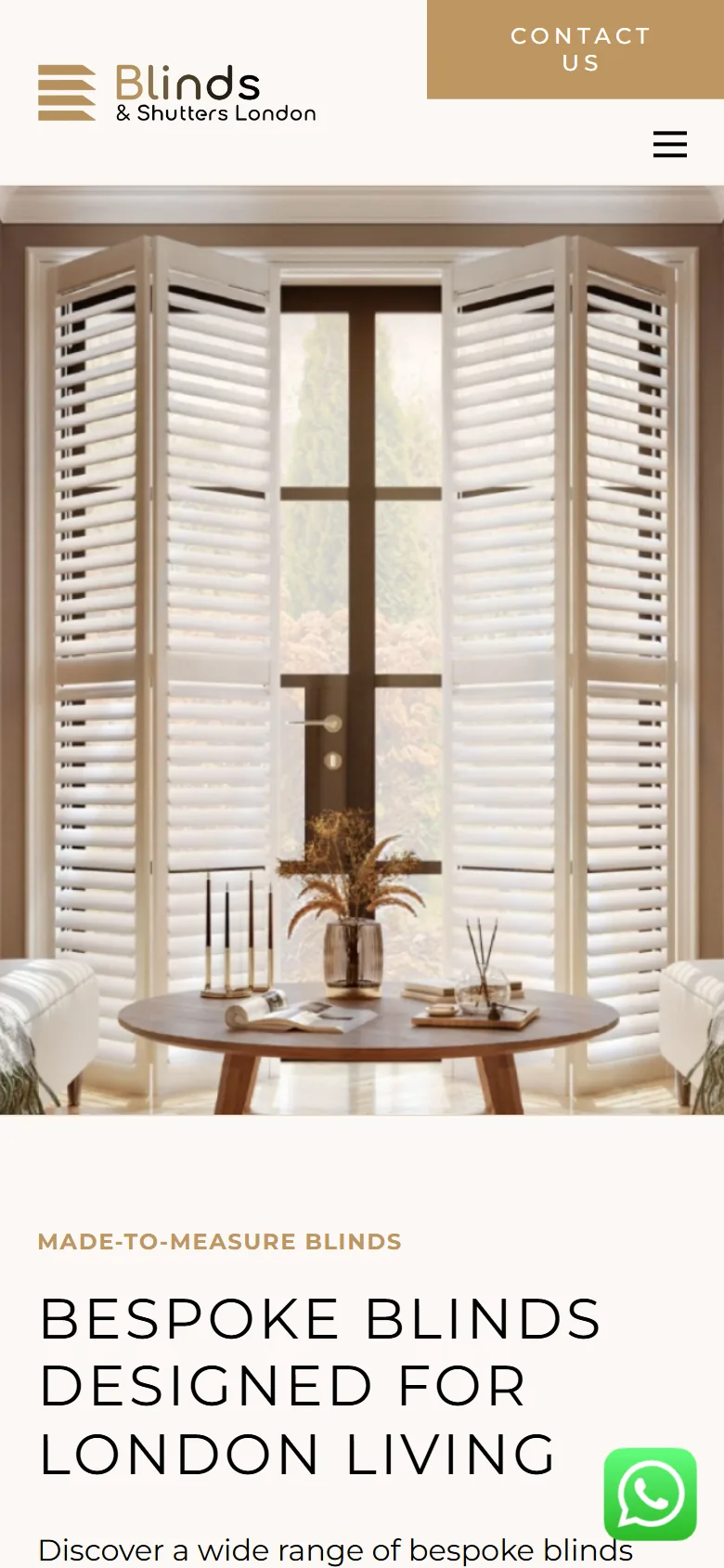 Blinds and Shutters London website: mobile view