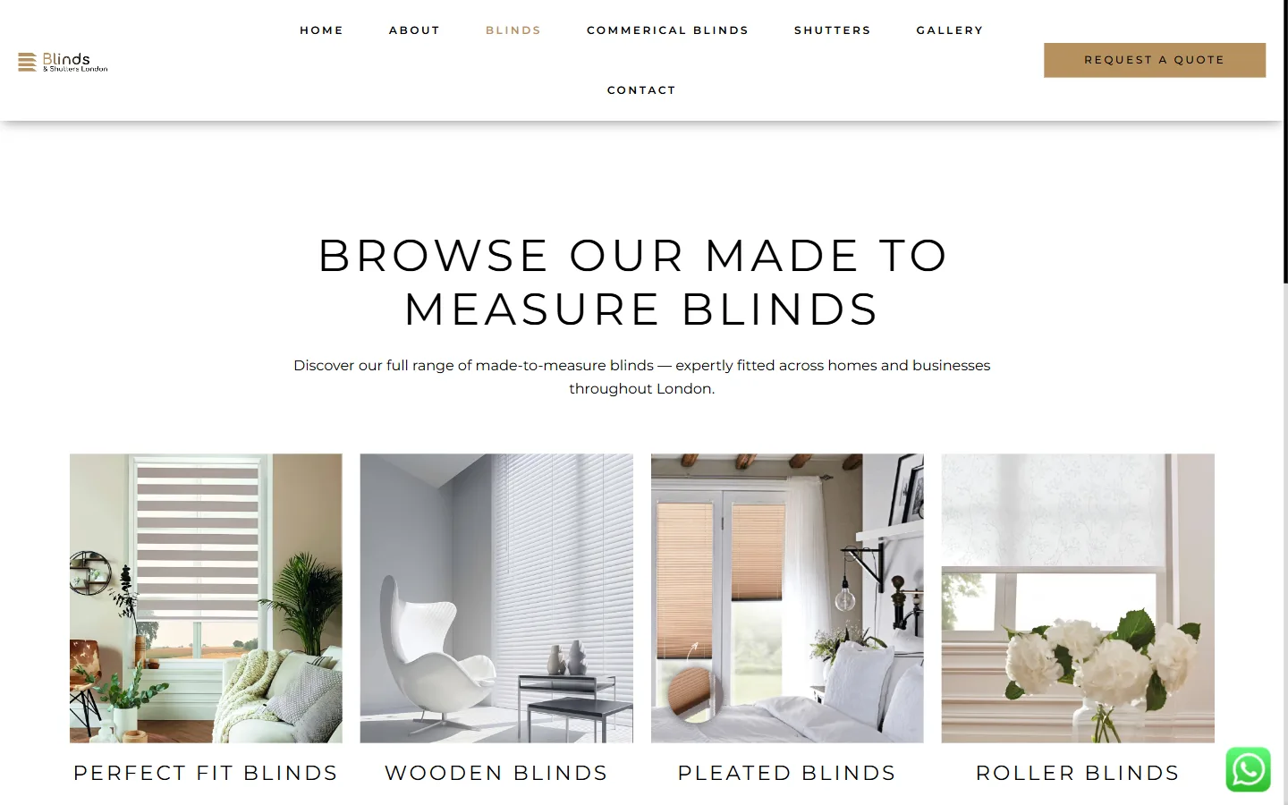 Blinds and Shutters London website: inside page