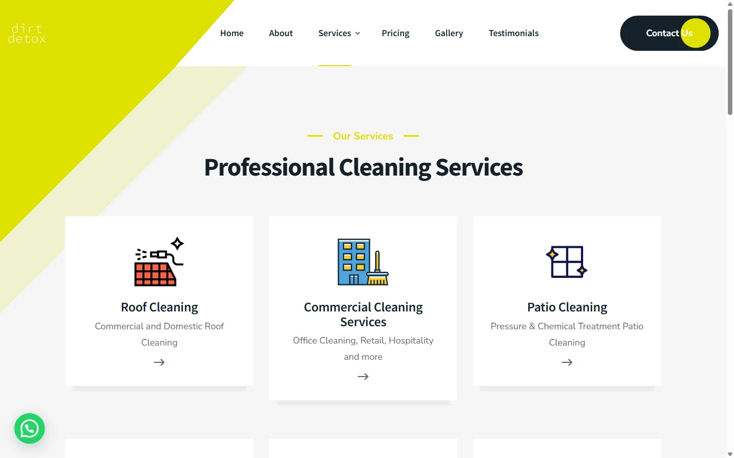 Dirt Detox website: inside page