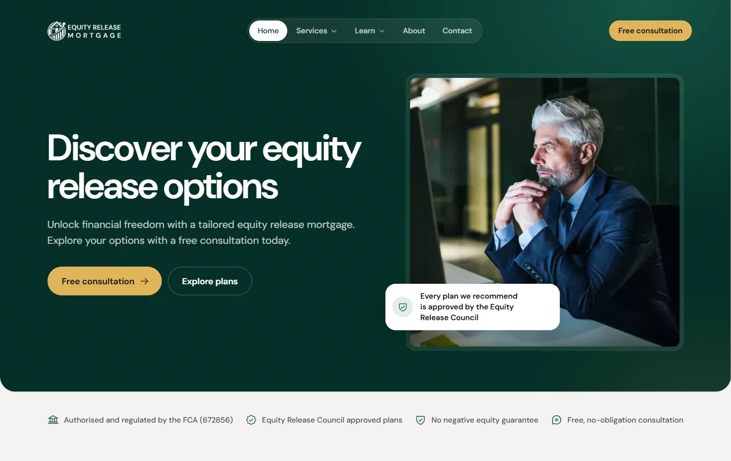 Equity Release Mortgage website: homepage designed and built by Vimana Digital