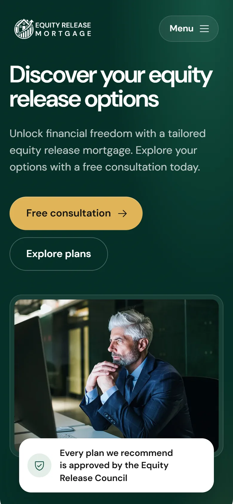 Equity Release Mortgage website: mobile view