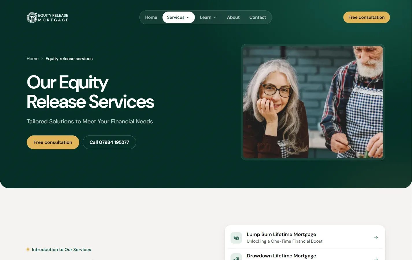 Equity Release Mortgage website: inside page