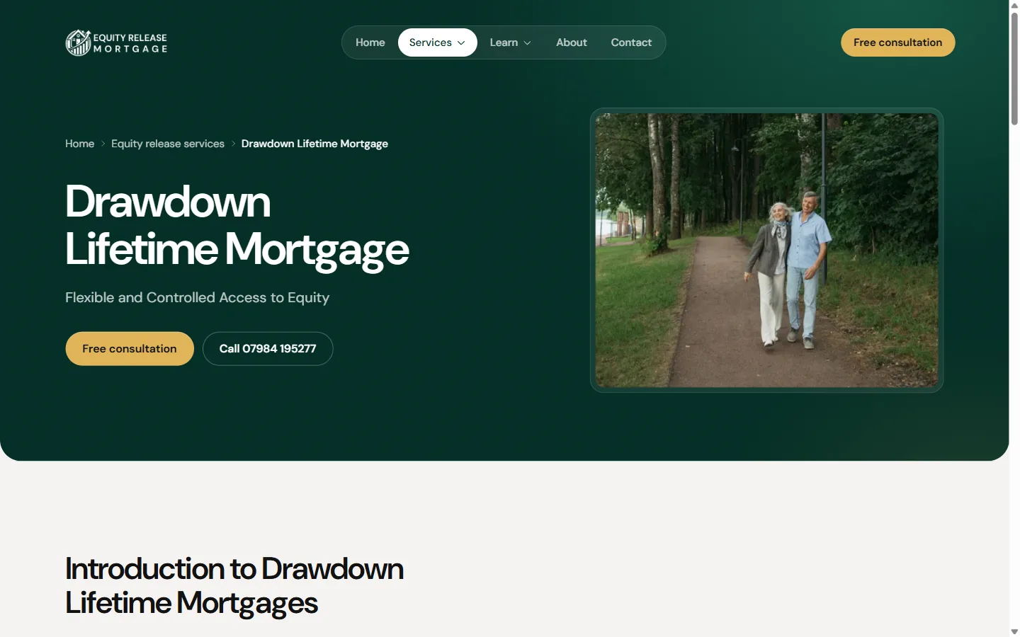 Equity Release Mortgage website: inside page