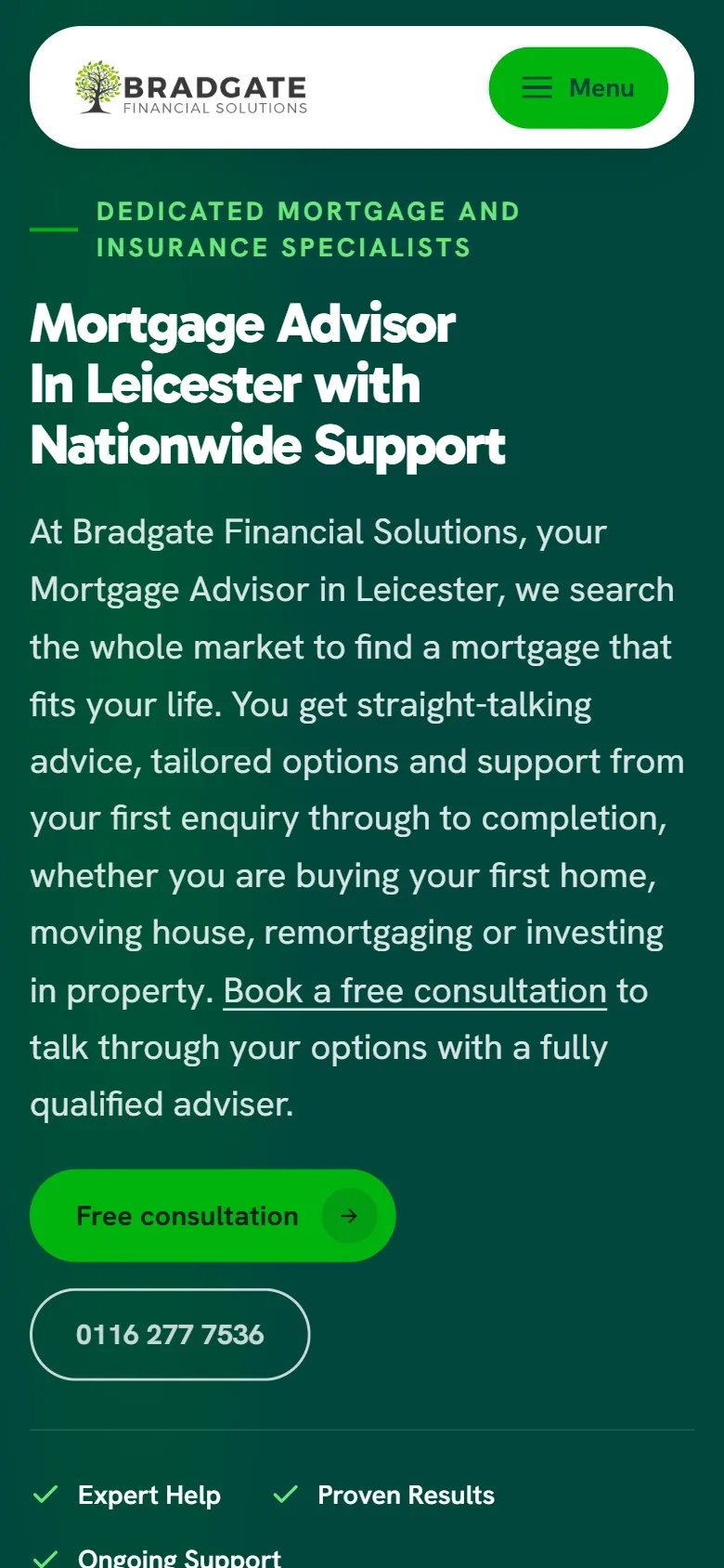 Bradgate Financial Solutions website: mobile view