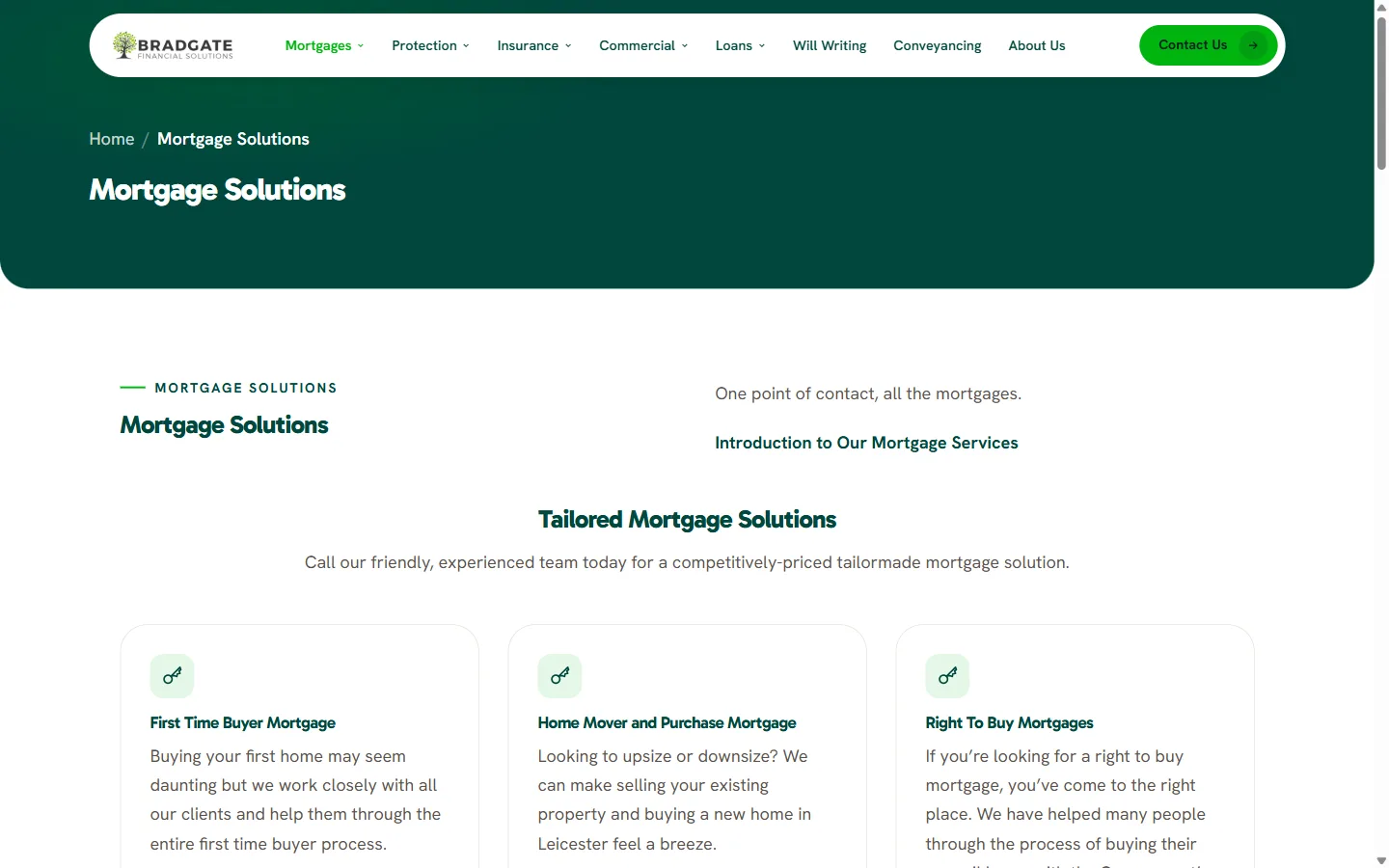 Bradgate Financial Solutions website: inside page