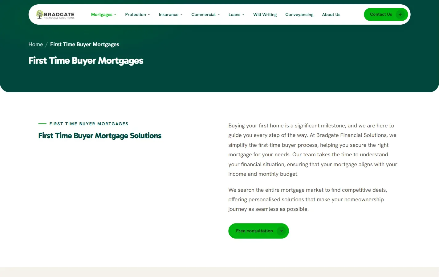 Bradgate Financial Solutions website: inside page