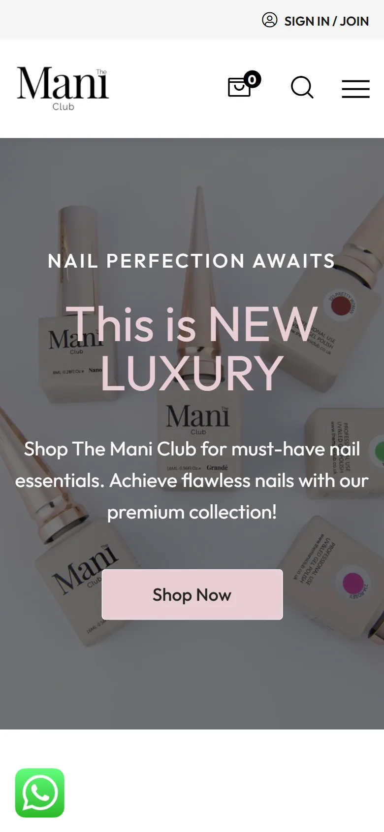 The Mani Club website: mobile view