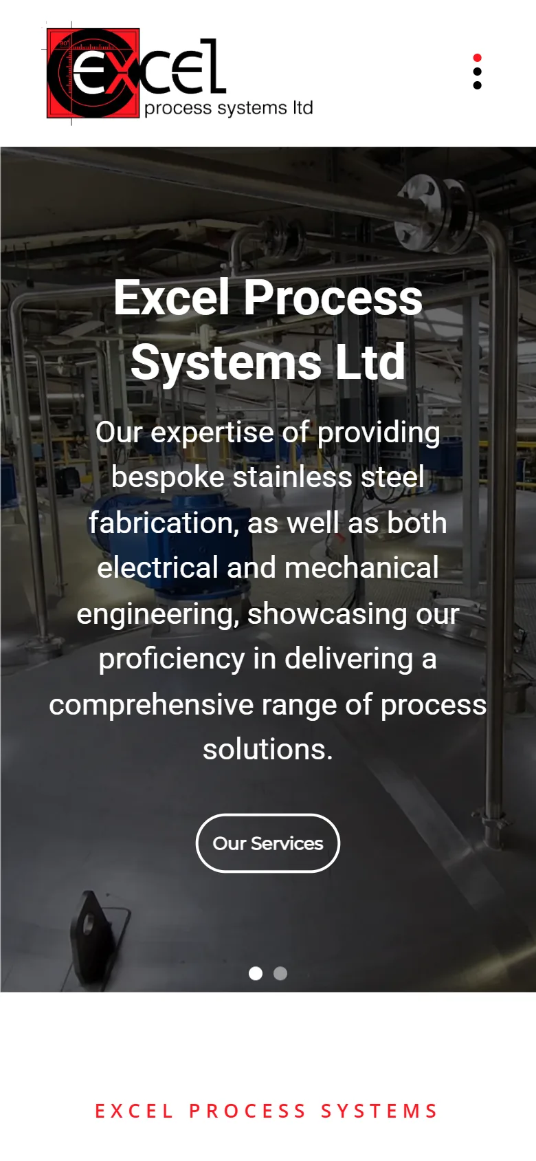 Excel Process Systems Ltd website: mobile view