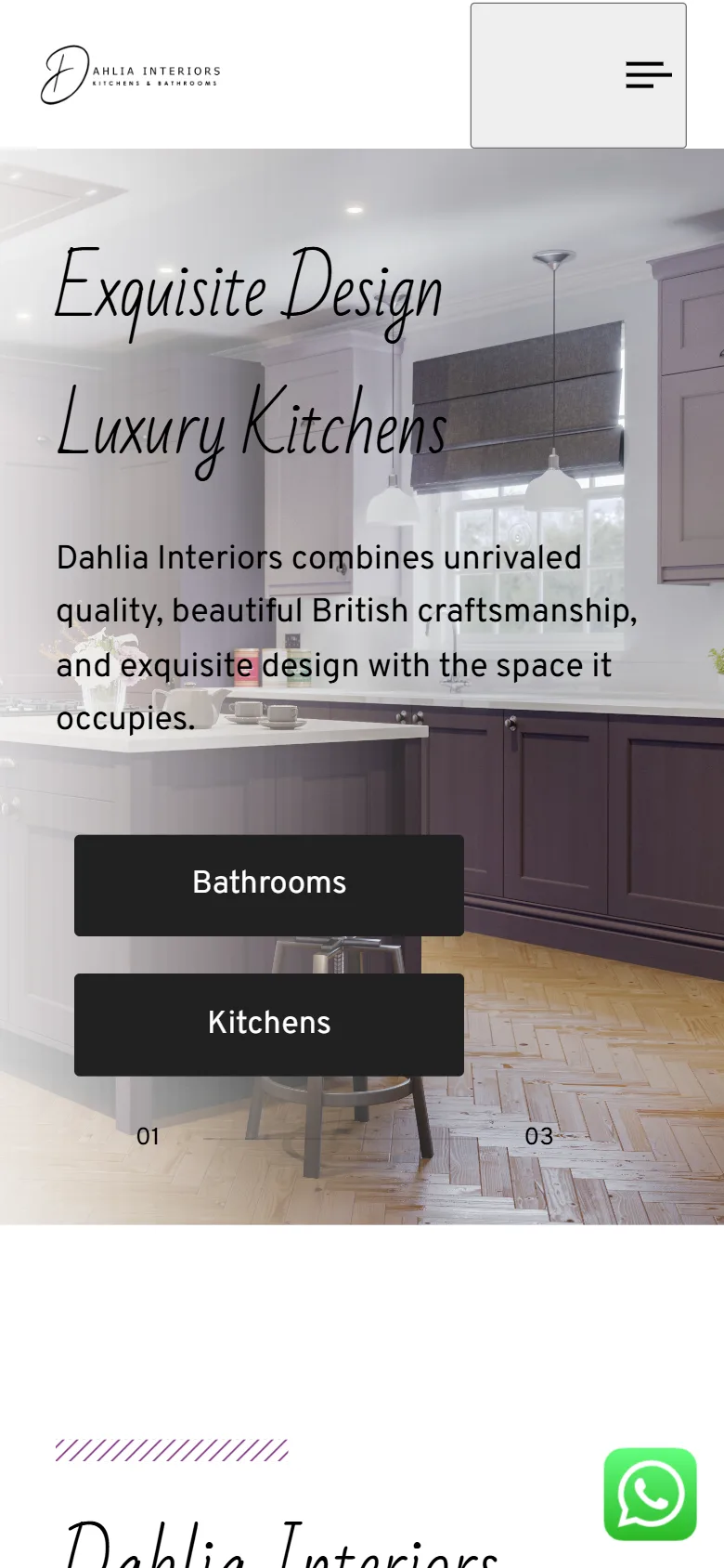 Dahlia Interiors website: mobile view