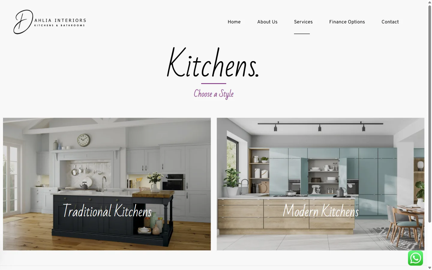 Dahlia Interiors website: inside page