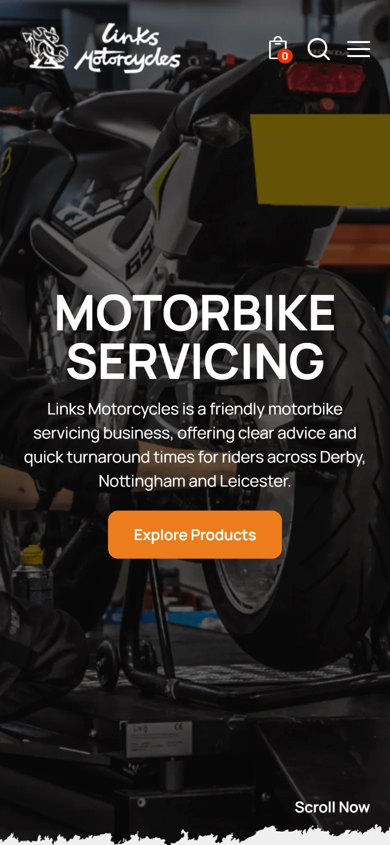 Links Motorcycles website: mobile view