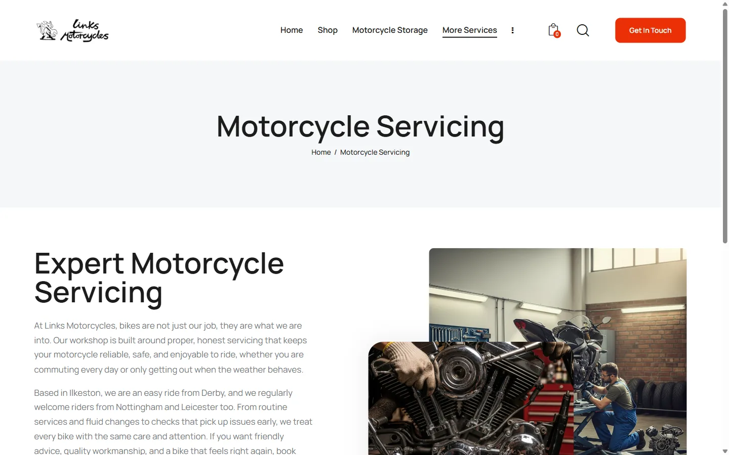 Links Motorcycles website: inside page