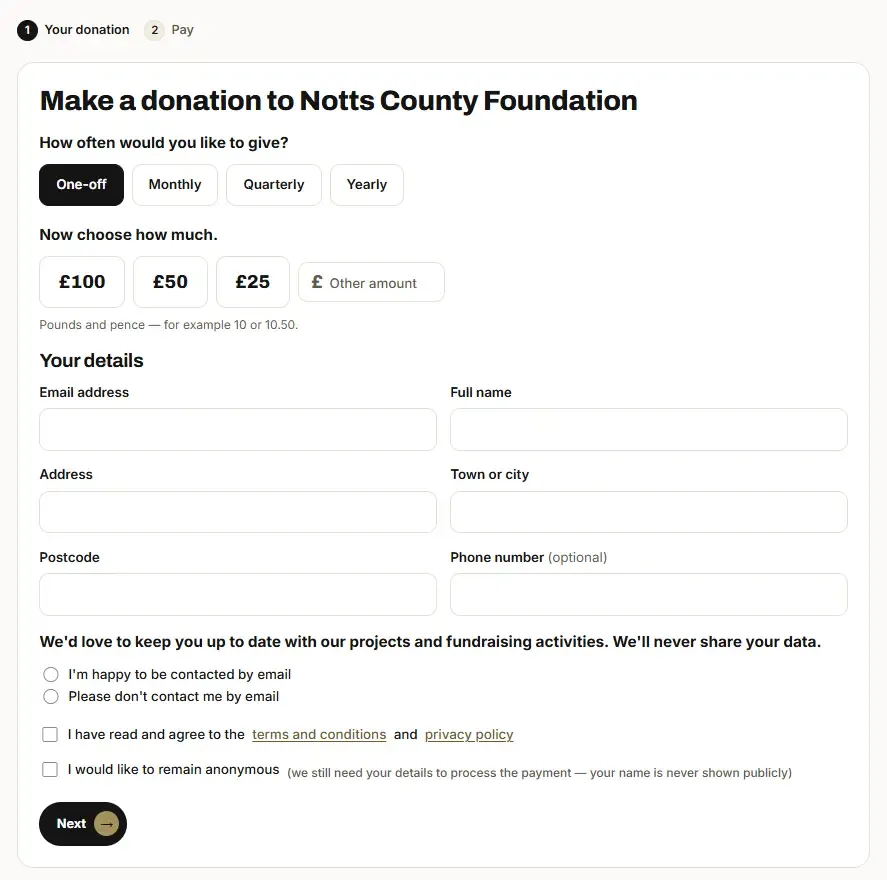 Bespoke donation software for Notts County Foundation