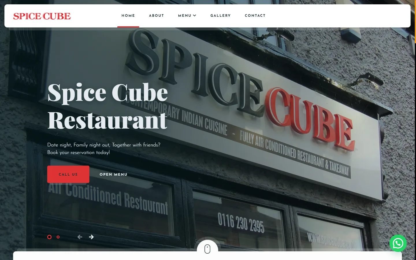 Spice Cube Restaurant website: homepage designed and built by Vimana Digital