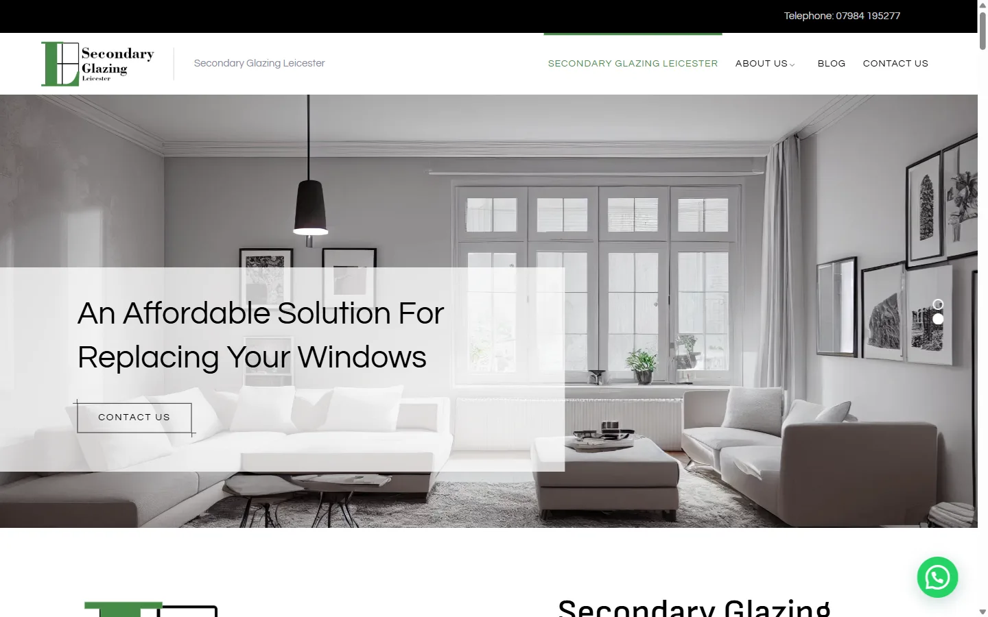 Secondary Glazing Leicester website: homepage designed and built by Vimana Digital