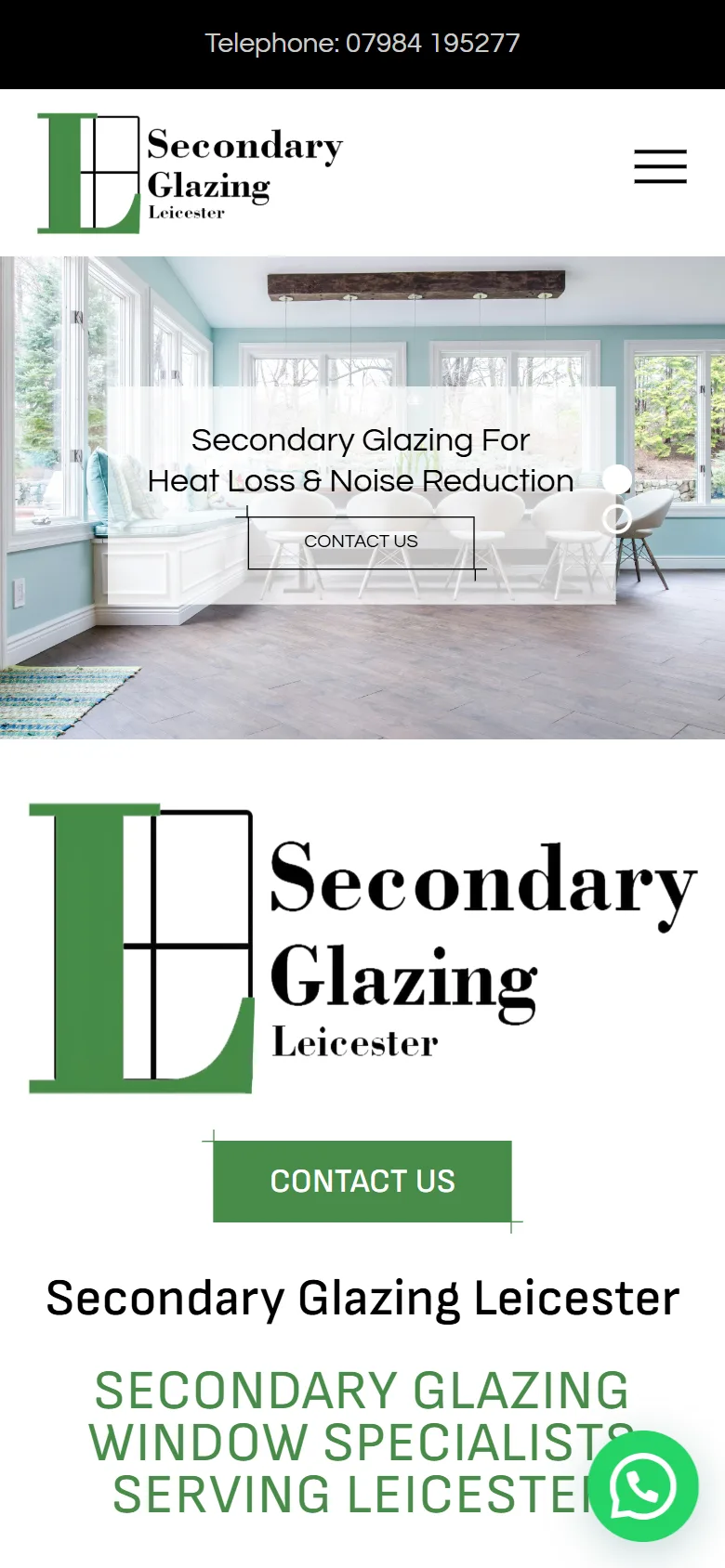 Secondary Glazing Leicester website: mobile view