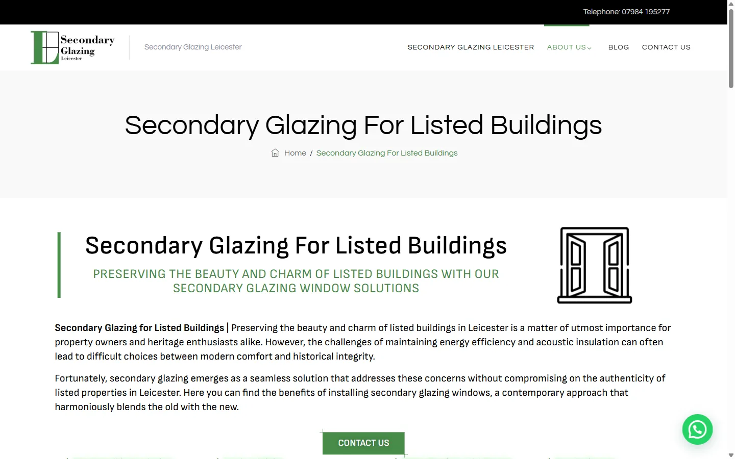 Secondary Glazing Leicester website: inside page