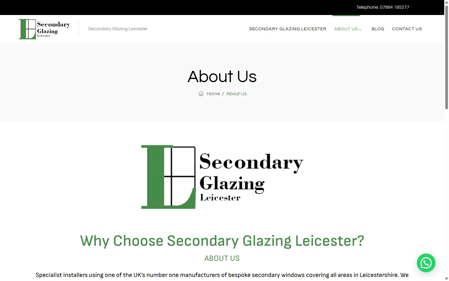 Secondary Glazing Leicester website: inside page
