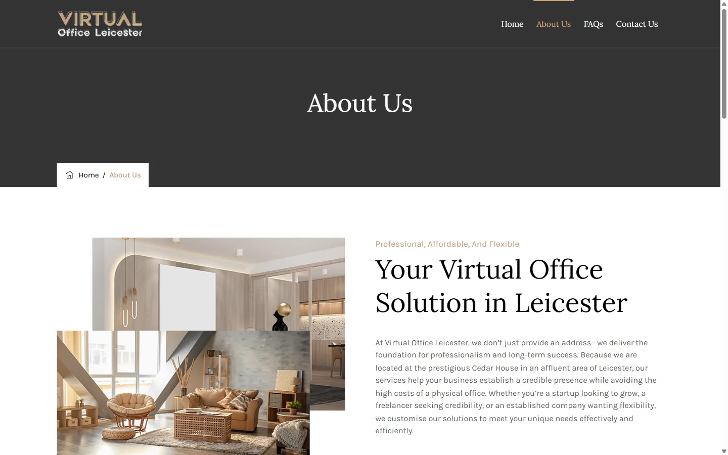 Virtual Office Leicester website: inside page