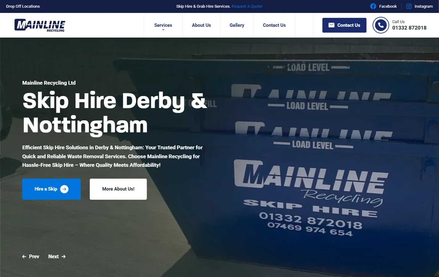 Mainline Recycling Ltd website: homepage designed and built by Vimana Digital