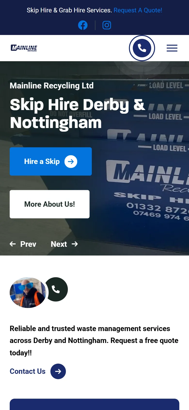 Mainline Recycling Ltd website: mobile view