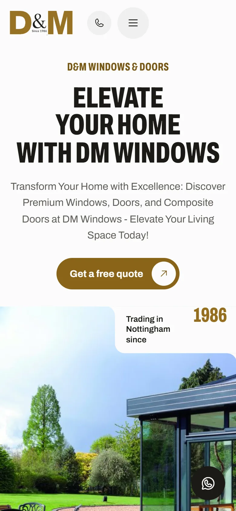 D&M Windows website: mobile view