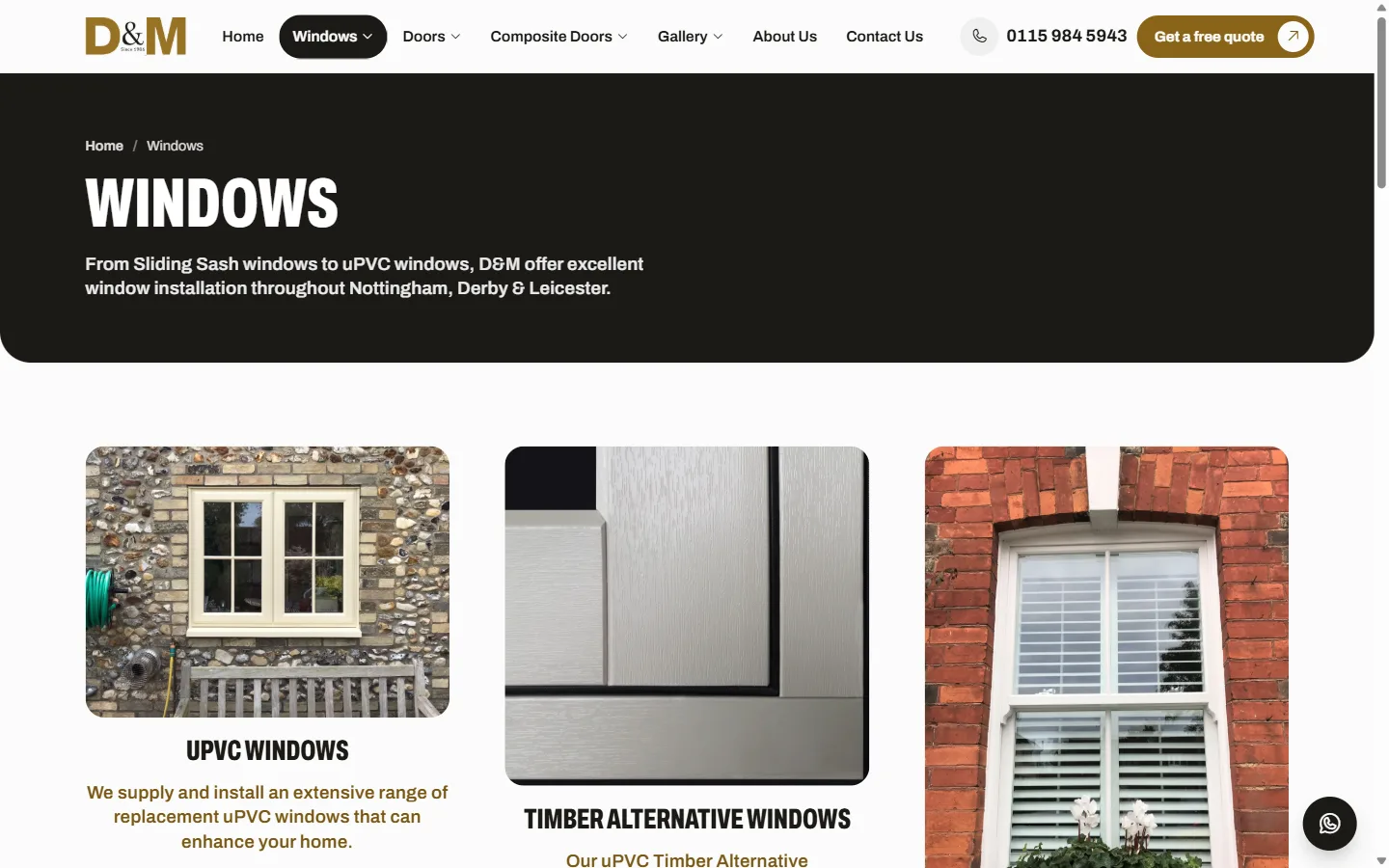 D&M Windows website: inside page