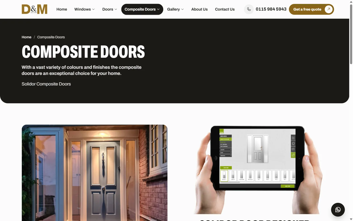 D&M Windows website: inside page