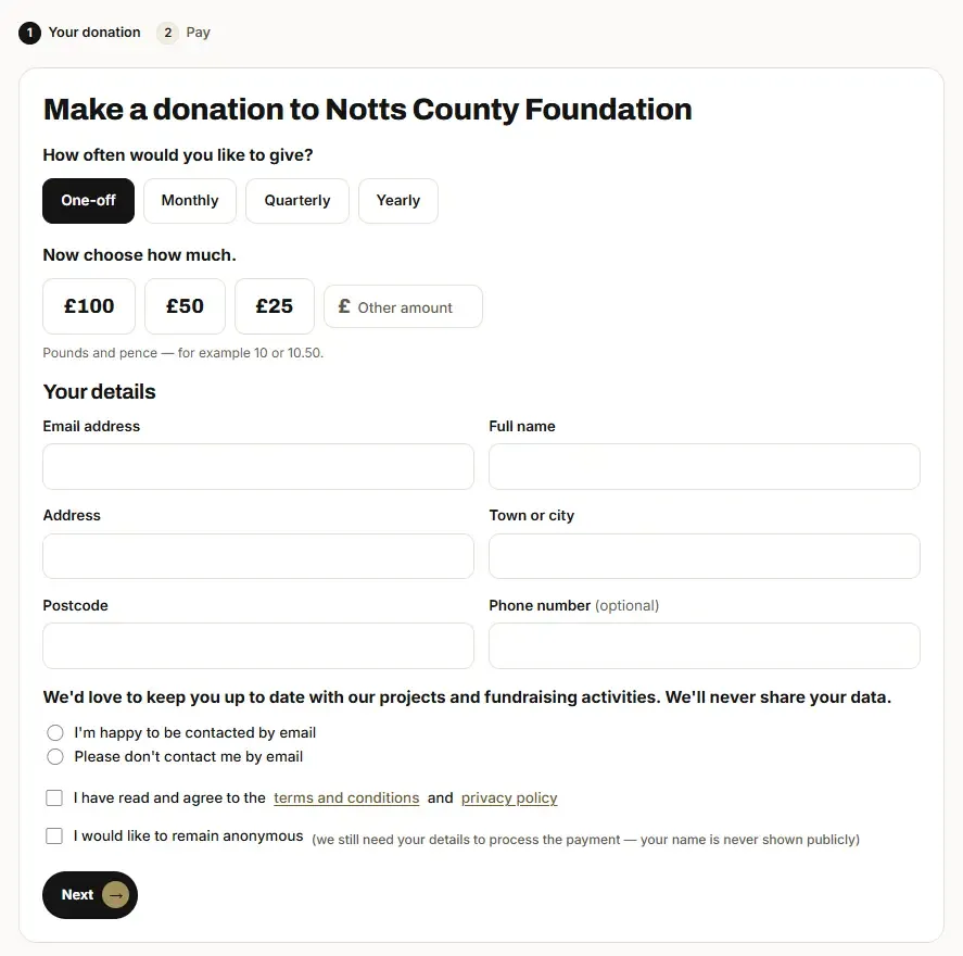 Bespoke donation software developed for Notts County Foundation