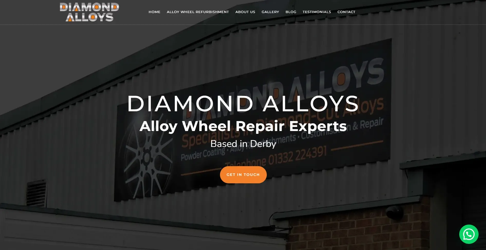 Website design for Diamond Alloys in Derby showcasing alloy wheel refurbishment services.