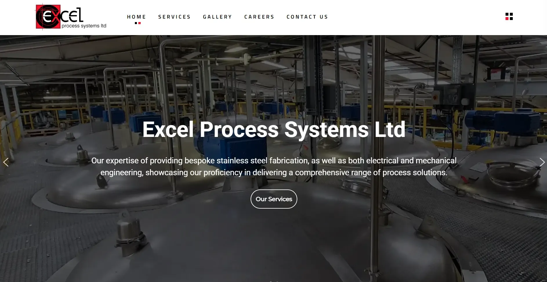 Professional website design for Excel Process Systems in Derby, an engineering and manufacturing firm.