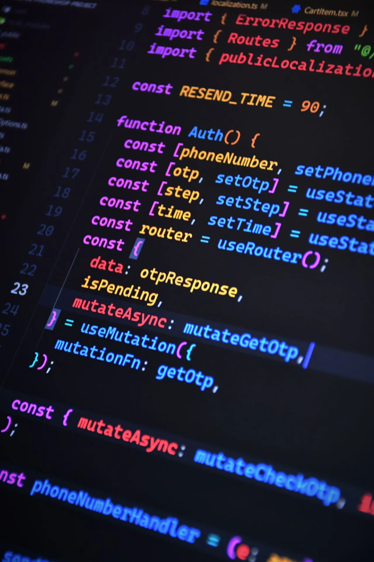 React code with syntax highlighting on a developer's screen