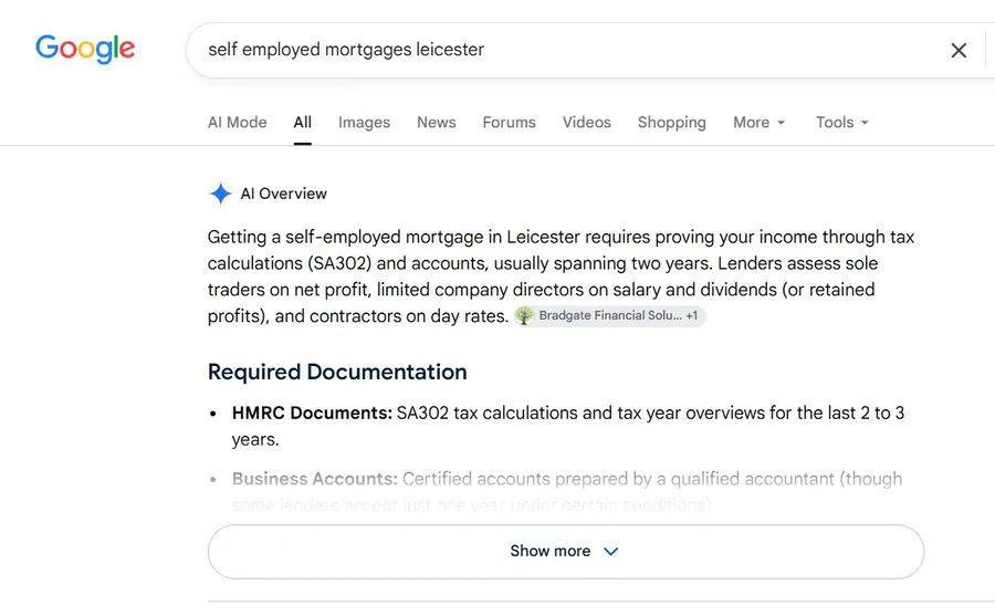 Bradgate Financial Solutions quoted in a Google AI Overview