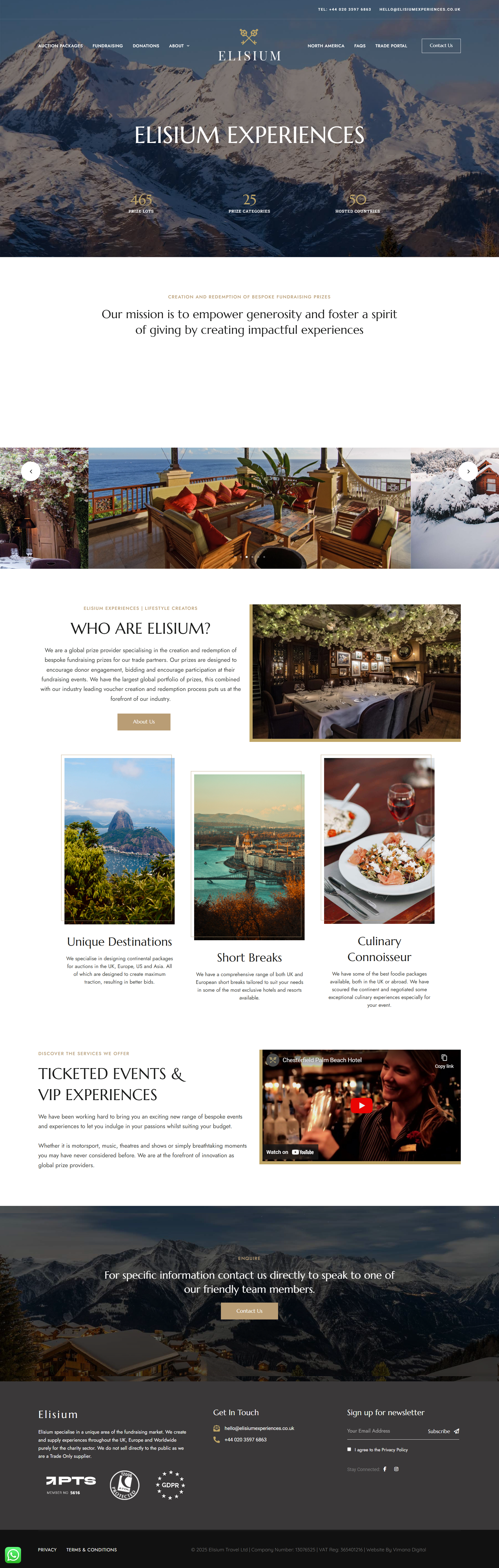 Elisium Experiences Prize Auctions Website by Vimana Digital