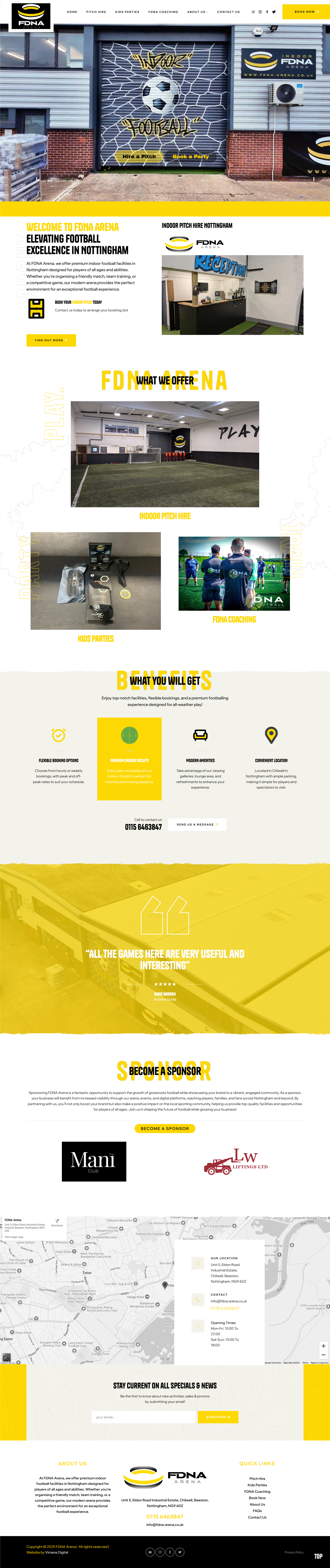 FDNA Arena Pitch Hire Booking Website by Vimana Digital