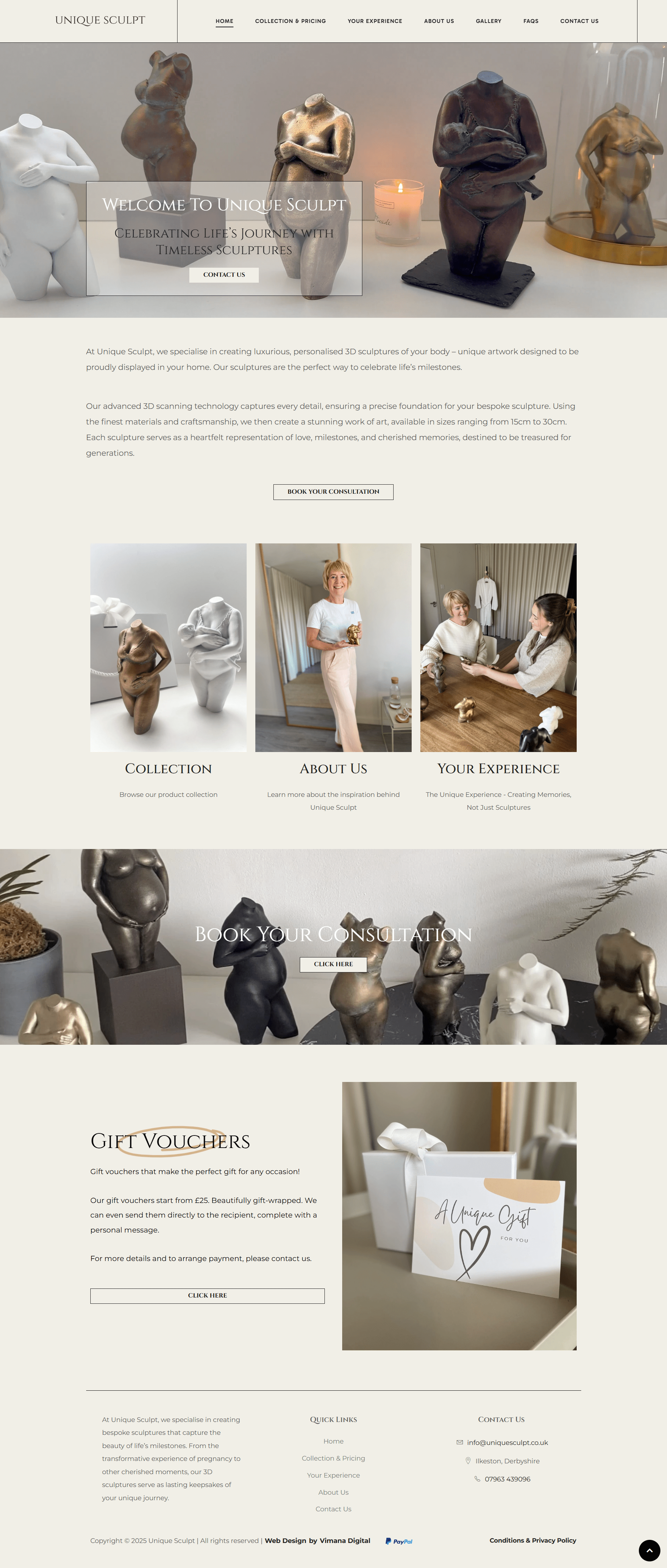 Unique Sculpt 3D Sculptures Web Design by Vimana Digital