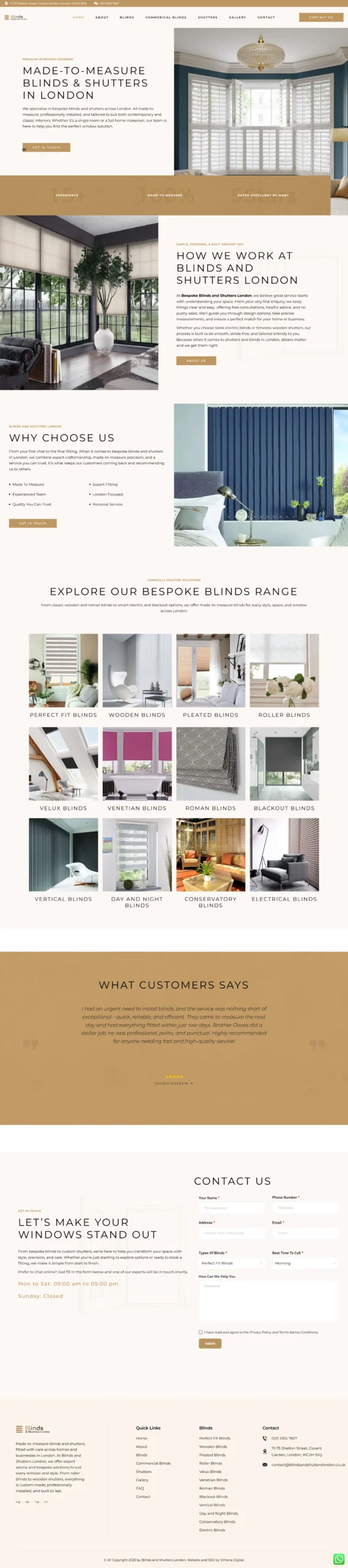 Blinds and Shutters London Website by Vimana Digital
