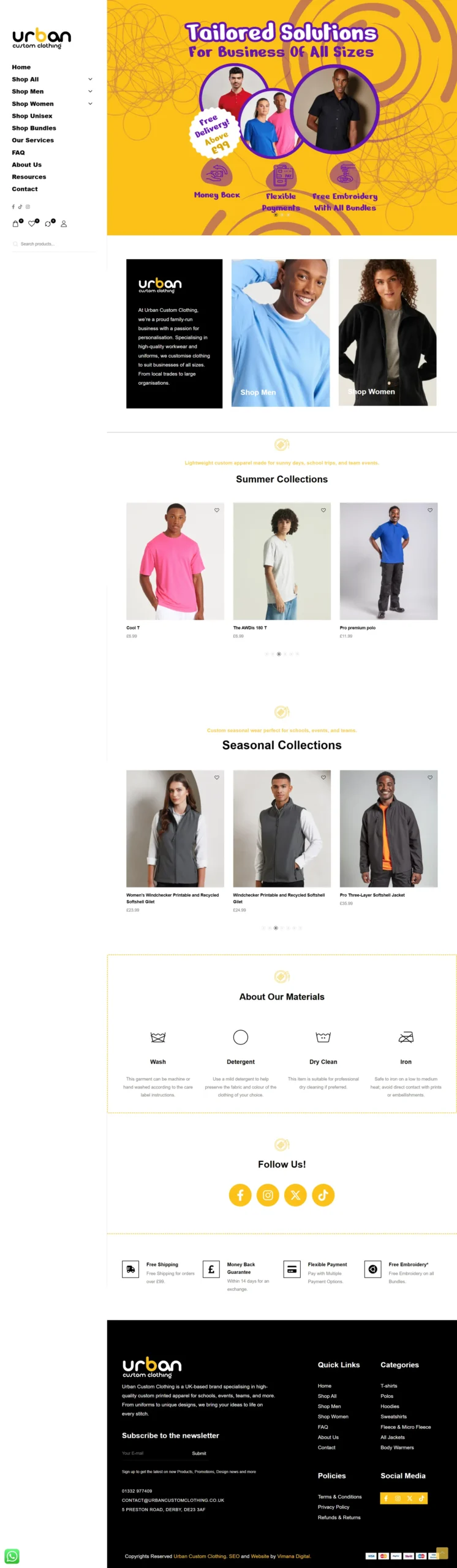 Website Design by Vimana Digital for Urban Custom Clothing Derby