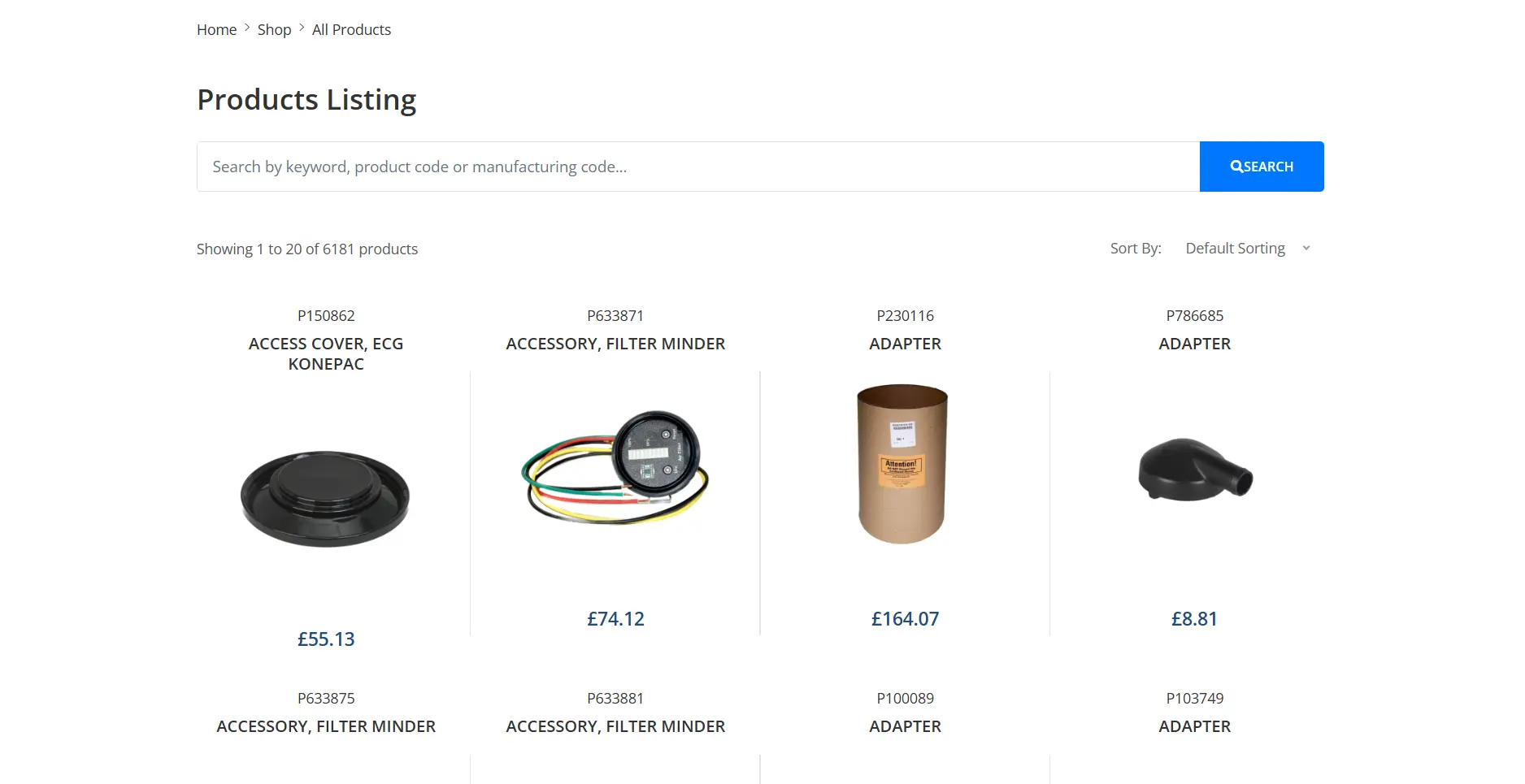 AB Components Donaldson Filters ecommerce product listing
