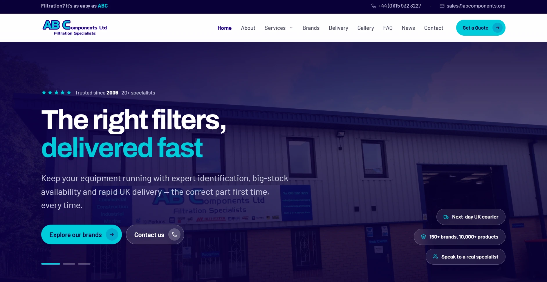 AB Components bespoke PHP website homepage