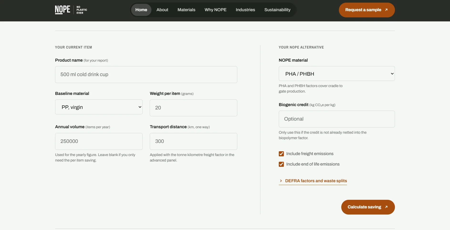 Bespoke NOPE emissions calculator developed by Vimana Digital