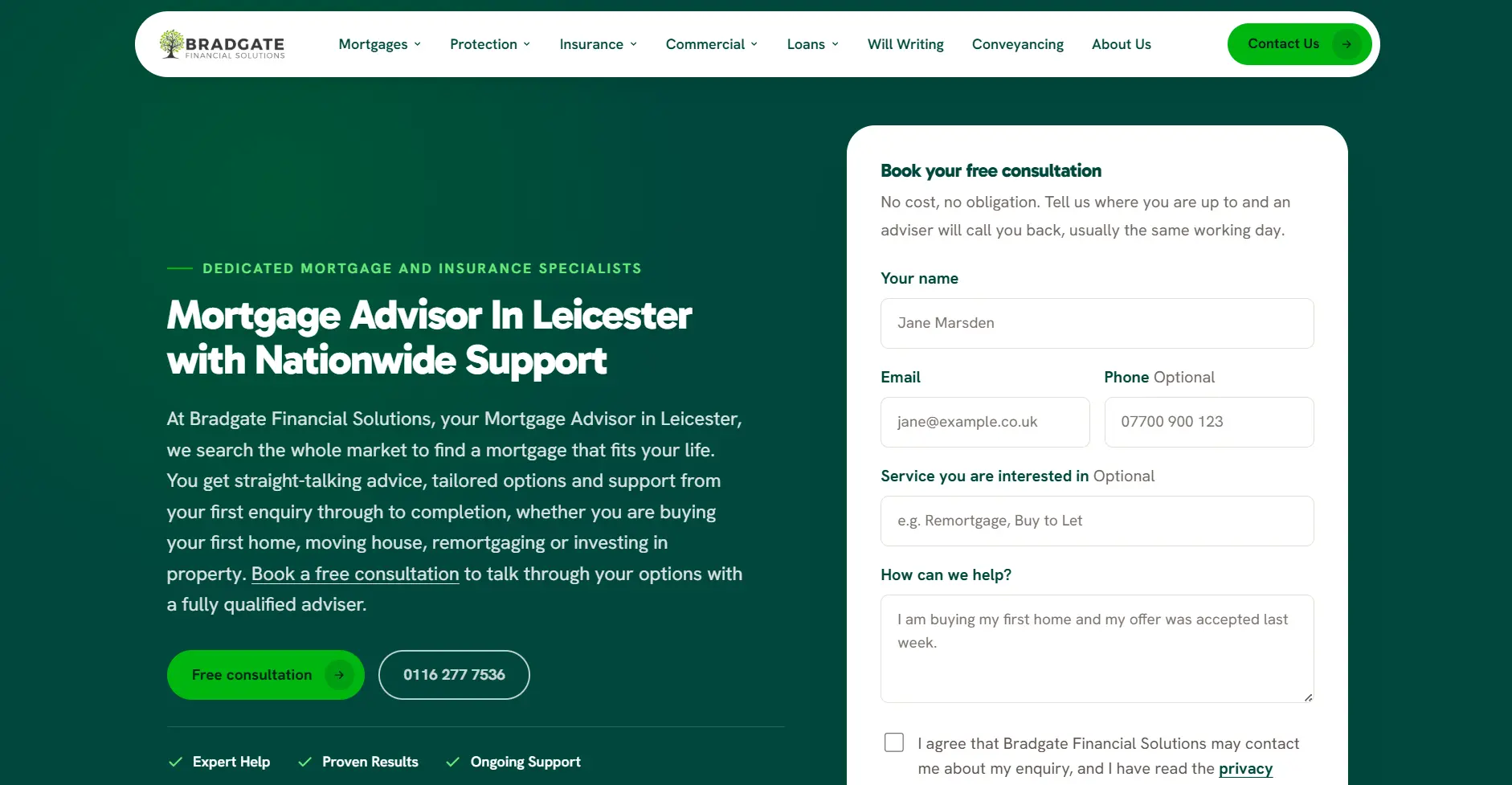 Bradgate Financial Solutions bespoke website homepage
