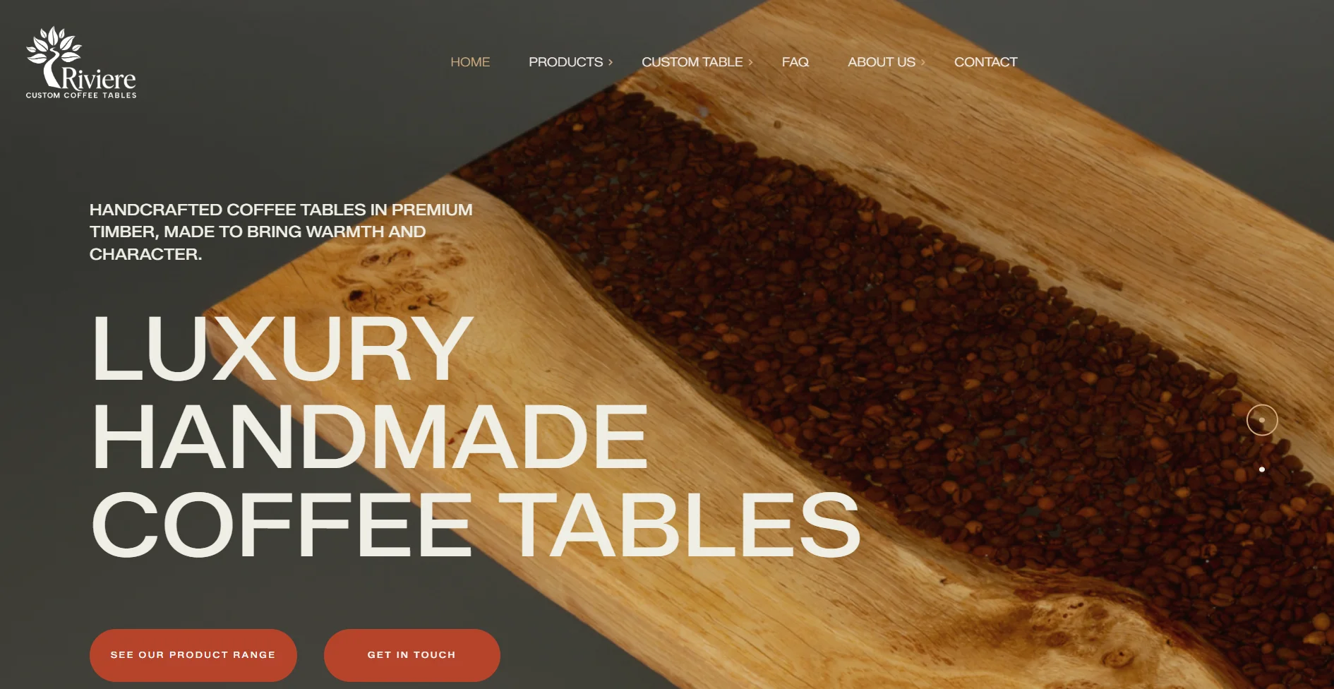 Riviere Custom Coffee Tables website homepage