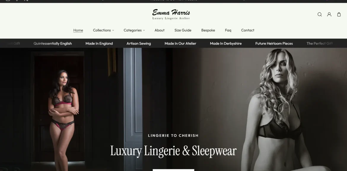 Emma Harris Lingerie Ecommerce Website Homepage