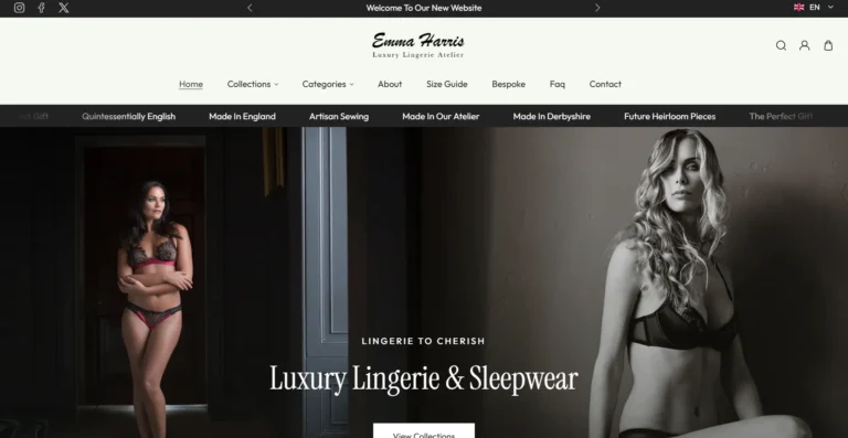 Emma Harris Lingerie Ecommerce Website Homepage