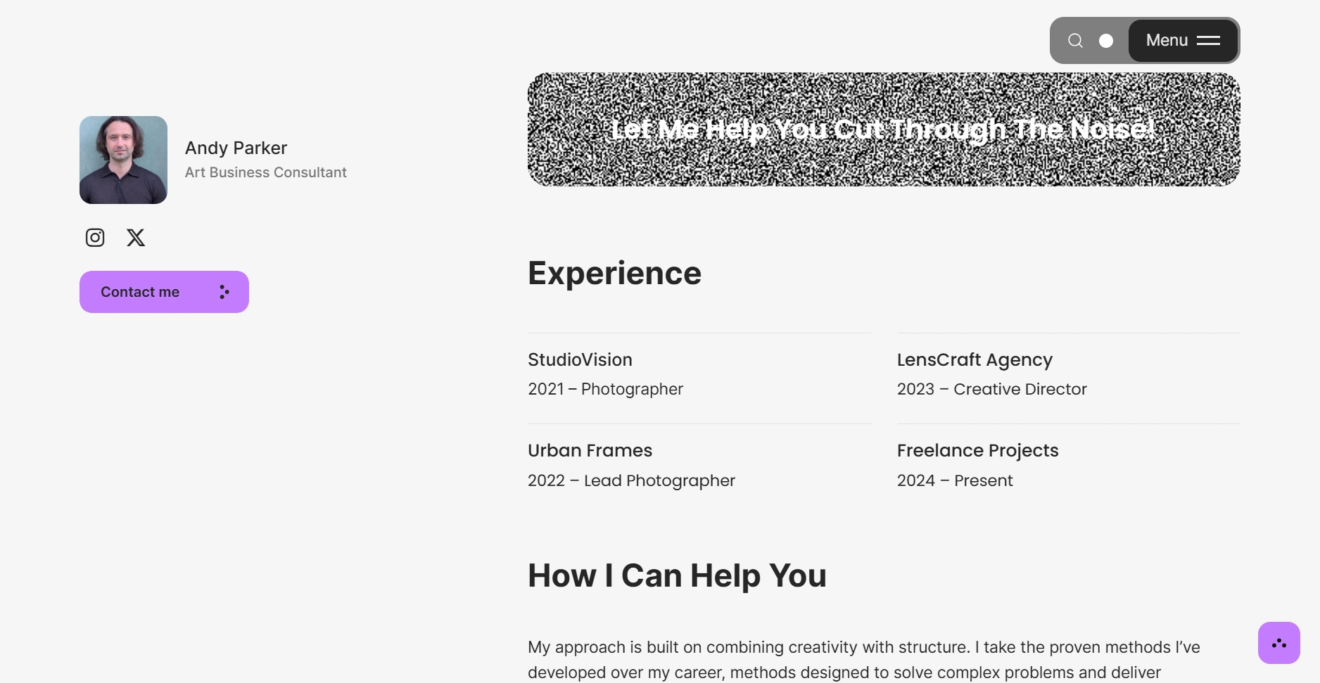 How Andrew Parker can help artists website section